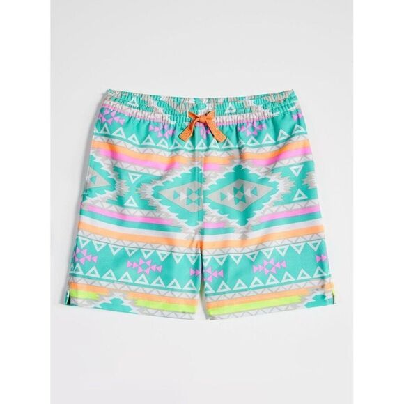 NWT - Chubbies Toddler 12 - 18 Mths  The Lil Fuegos Swim Trunks Shorts Teal Geo - Picture 1 of 8